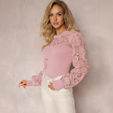Lace Sleeve Round Neck T-Shirt